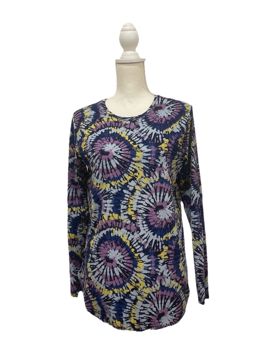 Lands' End Women’s Spin Art Tie Dye Long Sleeve Top Swim Tee Multicolor Size M